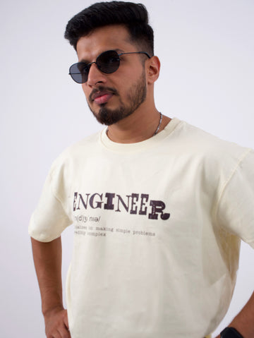 Unisex Beige ENGINEER Oversized T-shirt