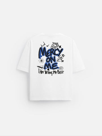 Unisex White MERCY ON ME Oversized T-shirt