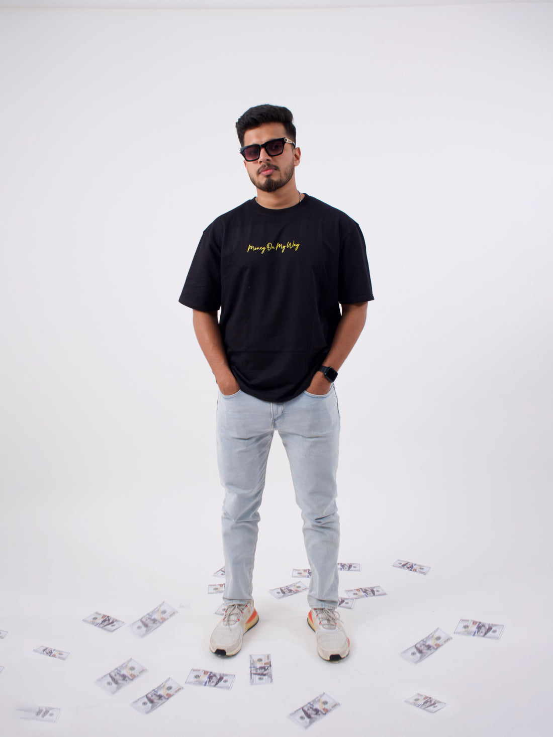 Unisex Black MONEY ON MY WAY Oversized T-shirt