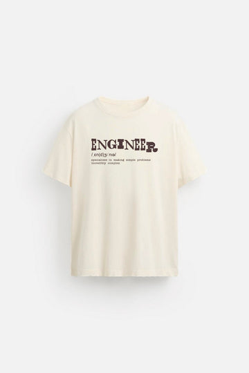 Unisex Beige ENGINEER Oversized T-shirt