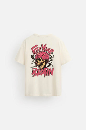 Unisex Beige FEED YOUR BRAIN Oversized T-shirt